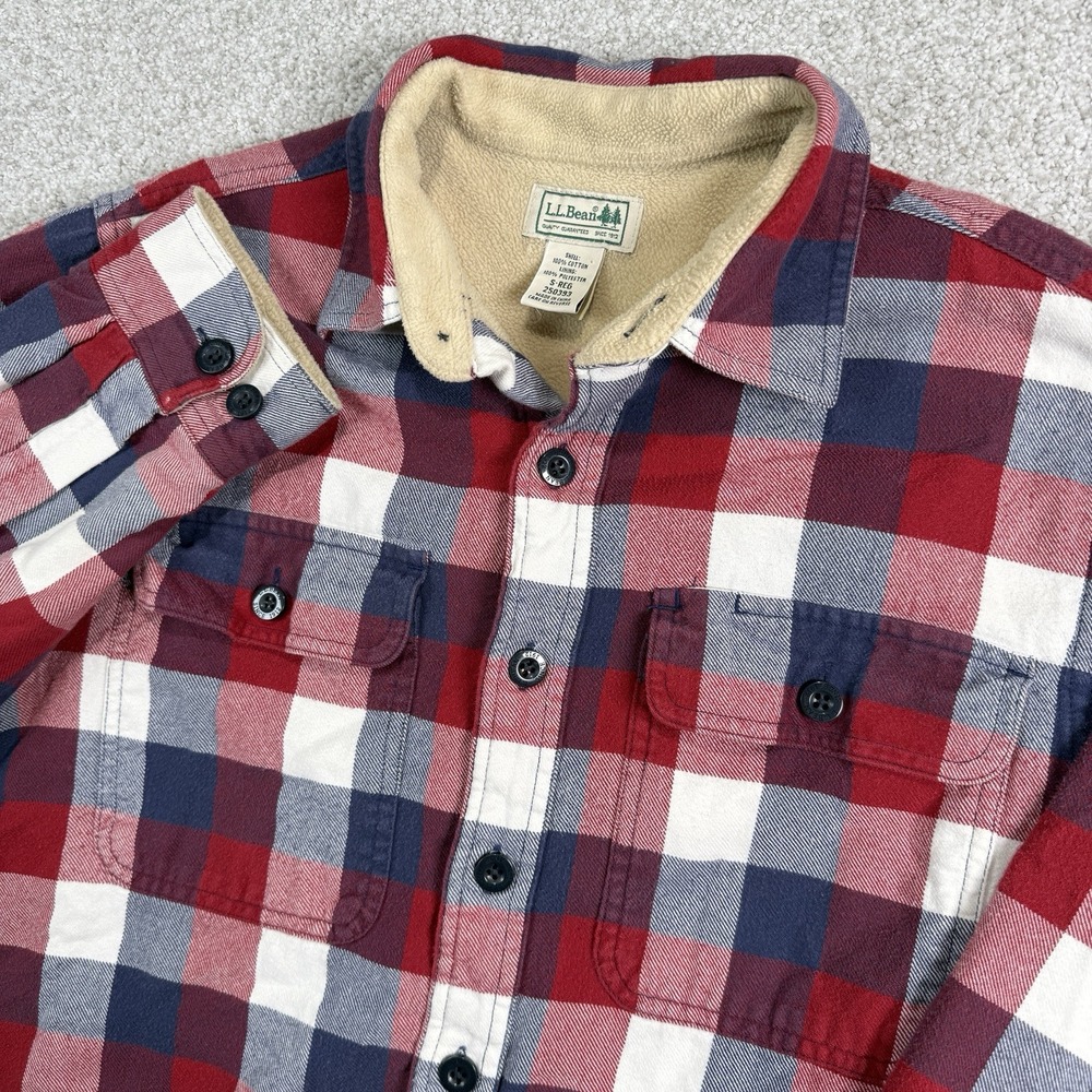 L.L. Bean Fleece Lined Flannel‎ Shirt Mens Small Plaid Shacket Jacket
